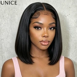 UNice Silk Straight Bob Wigs With Drawstring Pre Cut Pre Bleached 7x5 Lace Glueless Human Hair Wig Ready To Wear