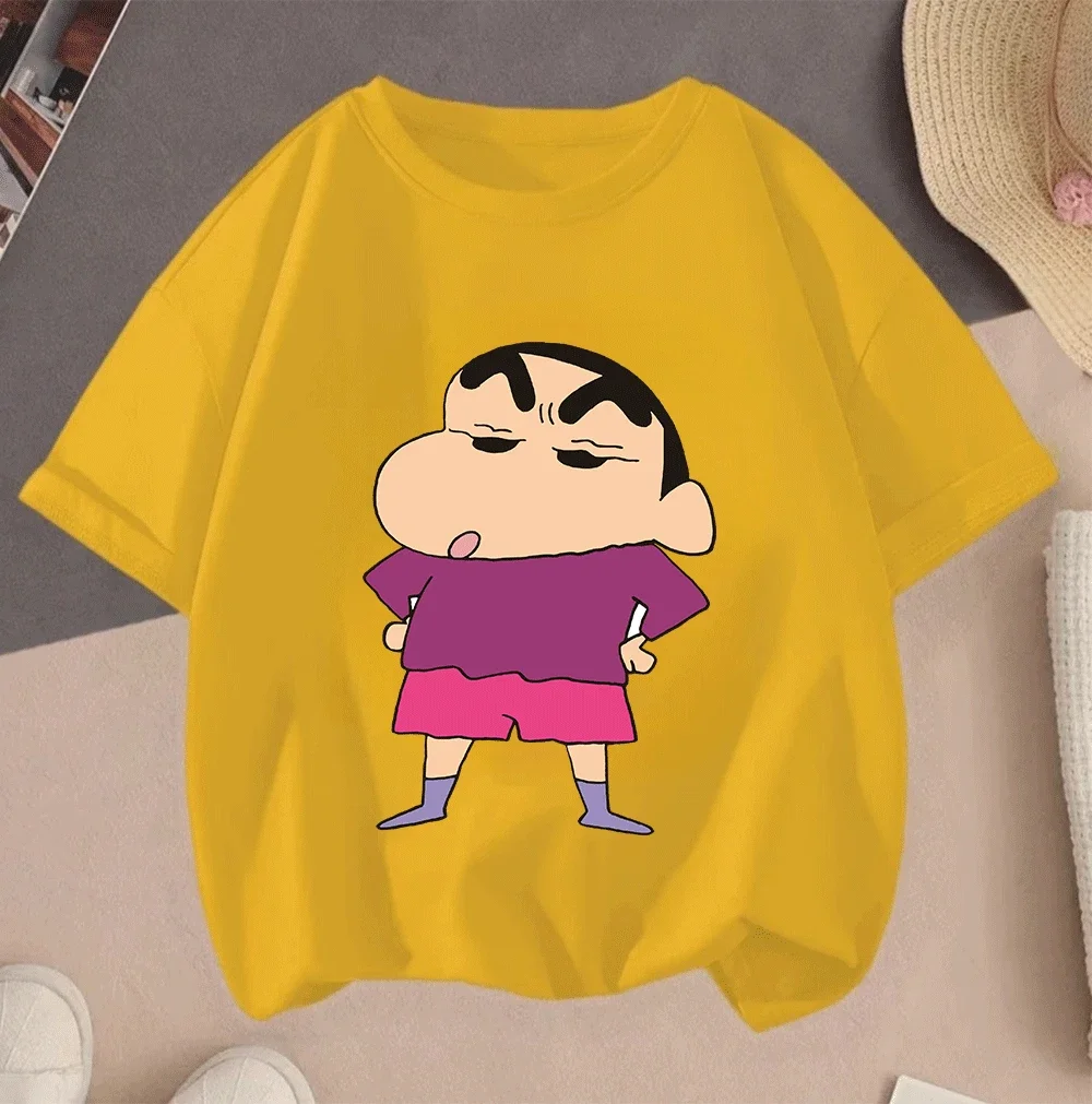 

2026 Summer New Crayon Shin Chan Cartoon Printed Casual Short Sleeve Tops For Teenagers Children Girls