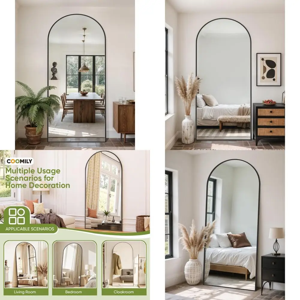 กระจกตั้งพื้นแบบเต็มตัวพร้อมขาตั้ง, กระจกทรงโค้งขนาด 71x26 นิ้ว สำหรับห้องนอน ห้องนั่งเล่น ห้องออกกำลังกาย หอพัก - ป้องกันการแตก-