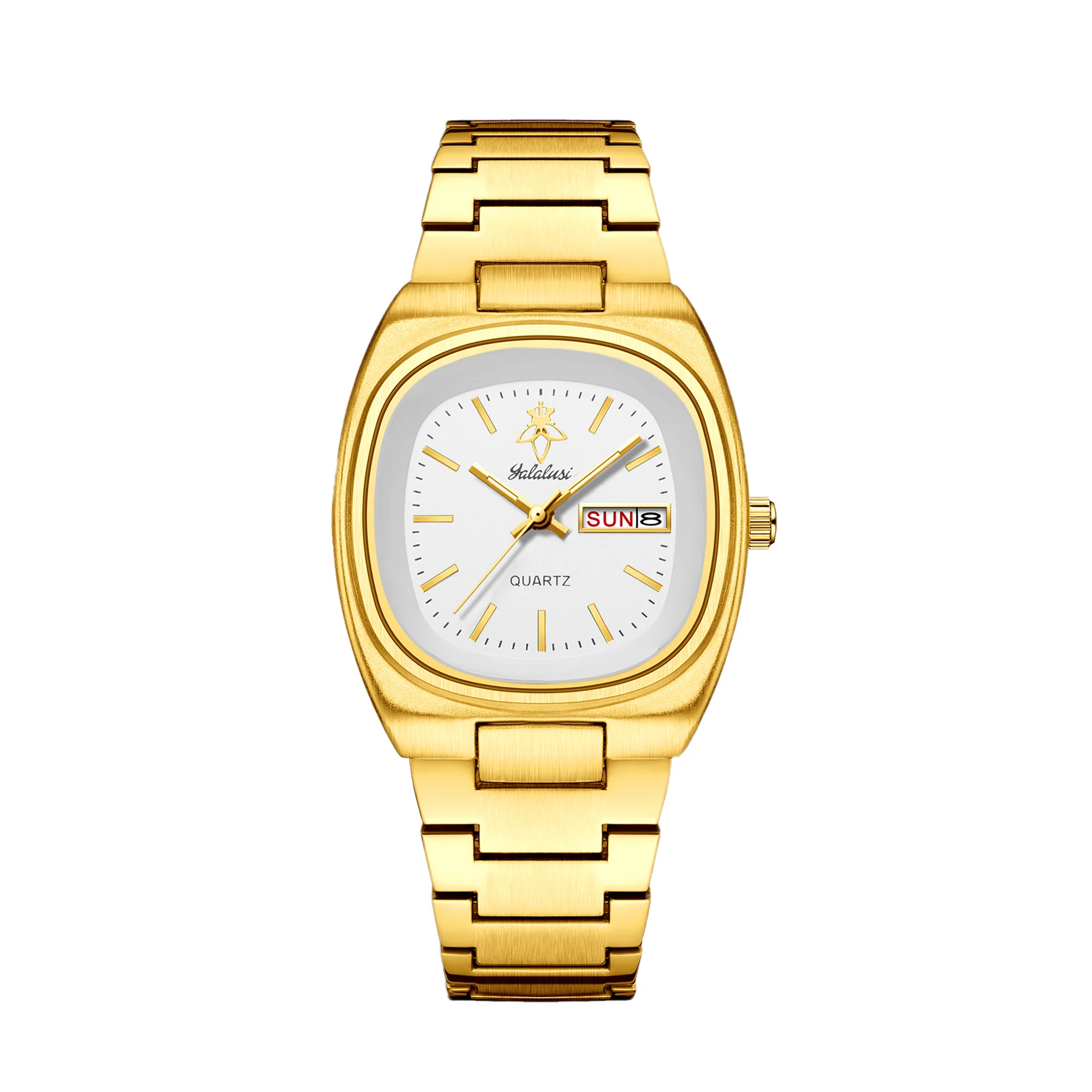 

YaLaLuSi Модные водонепроницаемые спортивные часы унисекс с функцией двойного календаря, кварцевые наручные часы, золотые, роскошные, деловые, повседневные