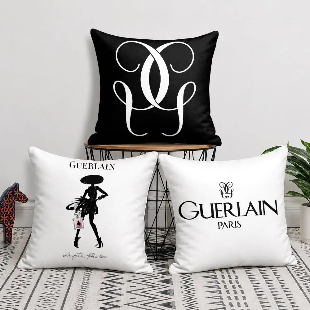 G-guerlain Fashion Logo Cushion Cover Silky Short Plush Invisible Zipper Dustproof Sofa Pillow Case For Home Decor
