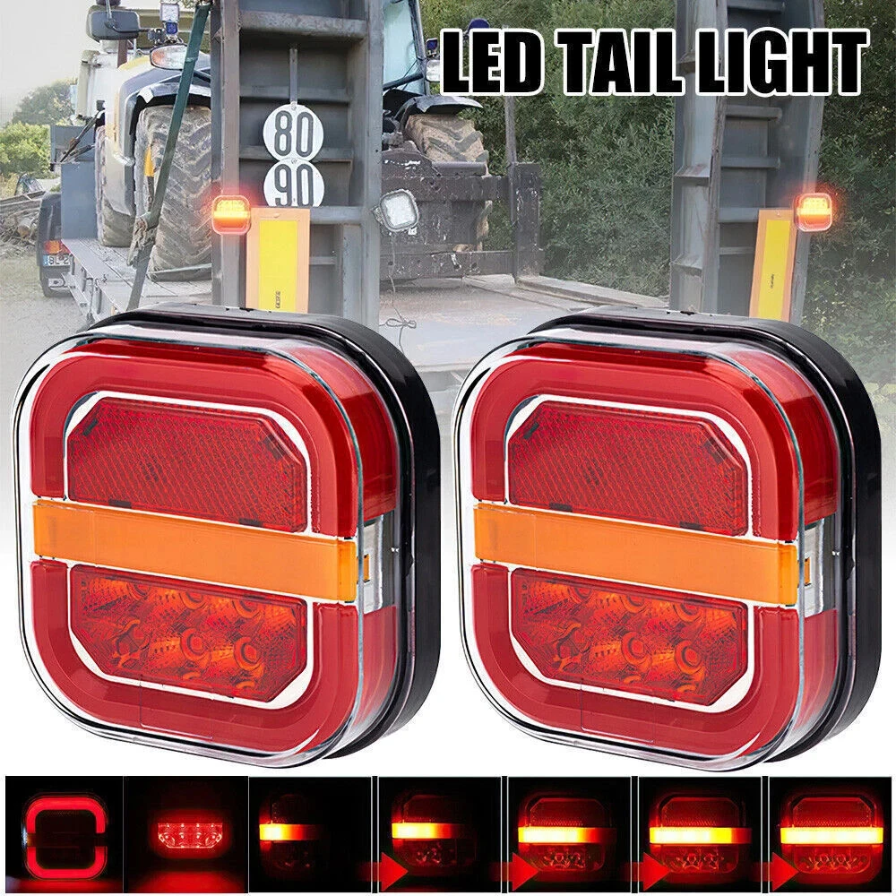 2Pcs Led Trailer Tail Lamp Square Brake Flowing Turn Signal Blinker Multifunctional Lamp 12V 24V For Truck Pickup Van