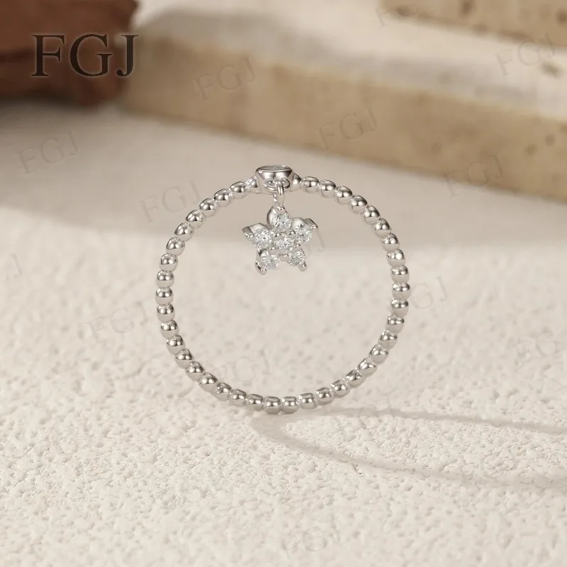 D-Farbiger Moissanit Gänseblümchen-Ring S925 Silber Glänzender Stern-Perlen-Schwinganhänger Fingerring Damen Feiner Schmuck Geschenk – Detail 2