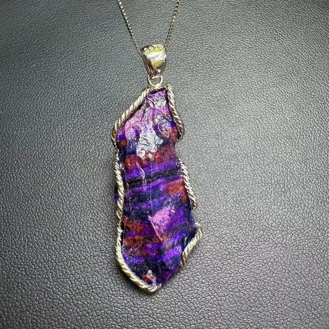 

1 Pc Fengbaowu Natural Raw Rough Sugilite Pendant 925 Sterling Silver Irregular Shape Reiki Healing Stone Jewelry Gift Women Men