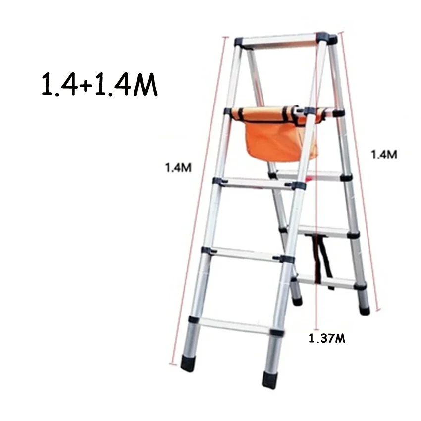 Home Herringbone Ladder Aluminum alloy Thickening Walkable Engineering Ladder Household Folding Telescopic Ladder (1.4m/1.7m)