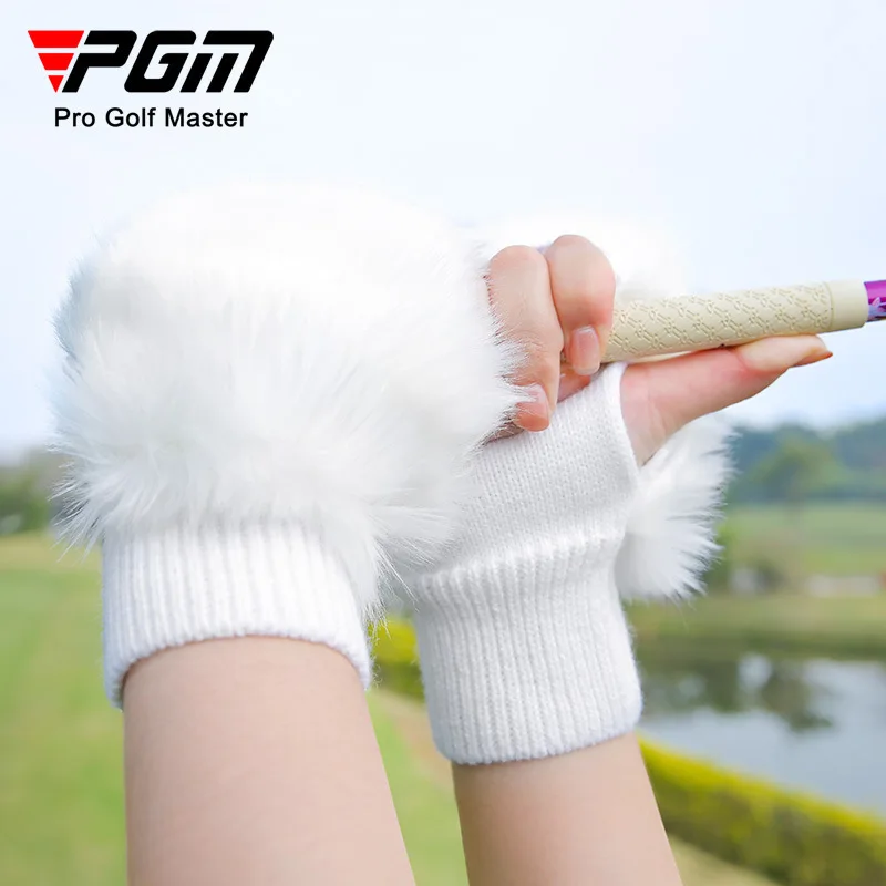 PGM Golf Half Finger Gloves Women Winter Warm Rabbit Fur Imitation Stretch Knitted Left Right Hand