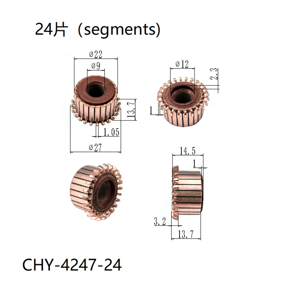 

10Pcs 9x22x13.7(14.5)x24P Copper Bars Electric Motor Commutator CHY-4247-24