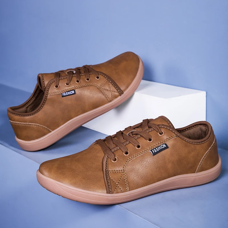 

Hot Brown Wide Toe Shoes Men Fashion Casual Barefoot Shoes Men Original Comfortable Men's Leather Sneakers zapatillas de hombre