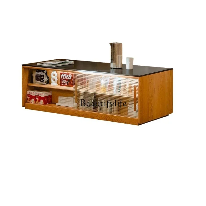 

*Coffee table living room solid wood floor tea table cherry wood Japanese household slate