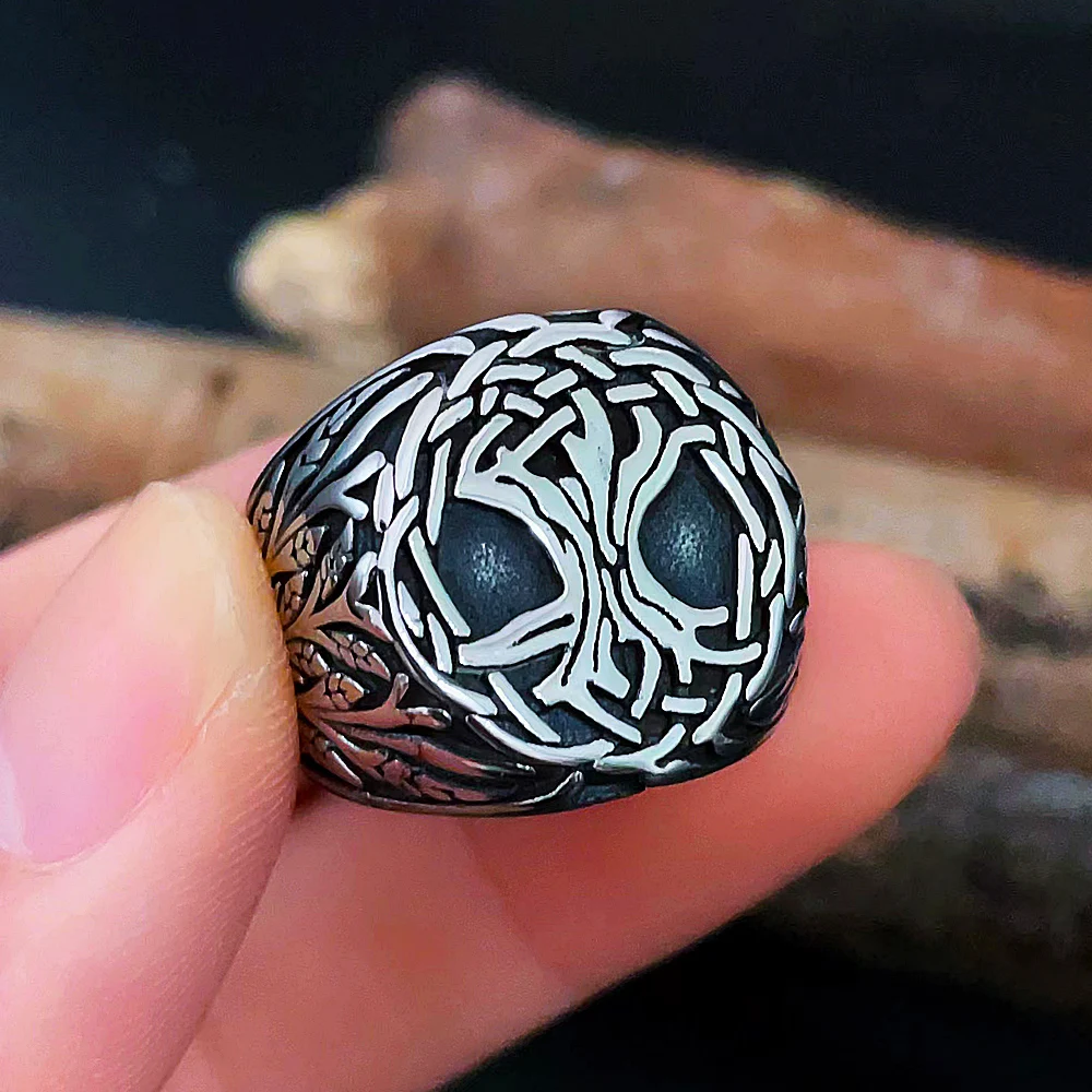 Nordic Yggdrasil Viking Tree of Life Ring For Men Vintage Viking Celtics Knot Ring Stainless Steel Biker Amulet Jewelry Gift