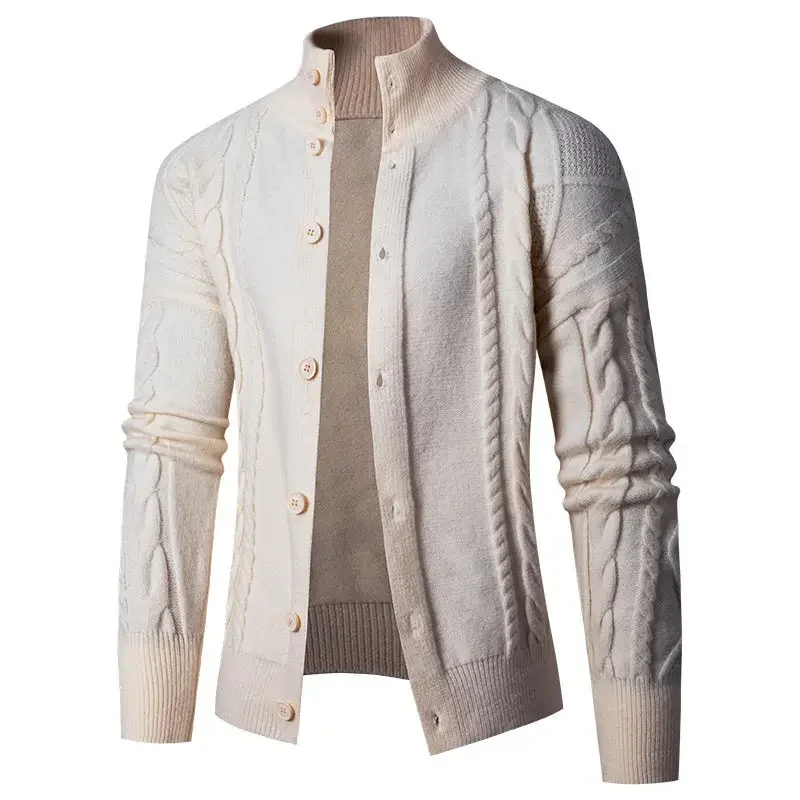 

Men's Coat Autumn and Winter New Large Loose Fashion Polo Knit Thickened Solid Cardigan Sweater