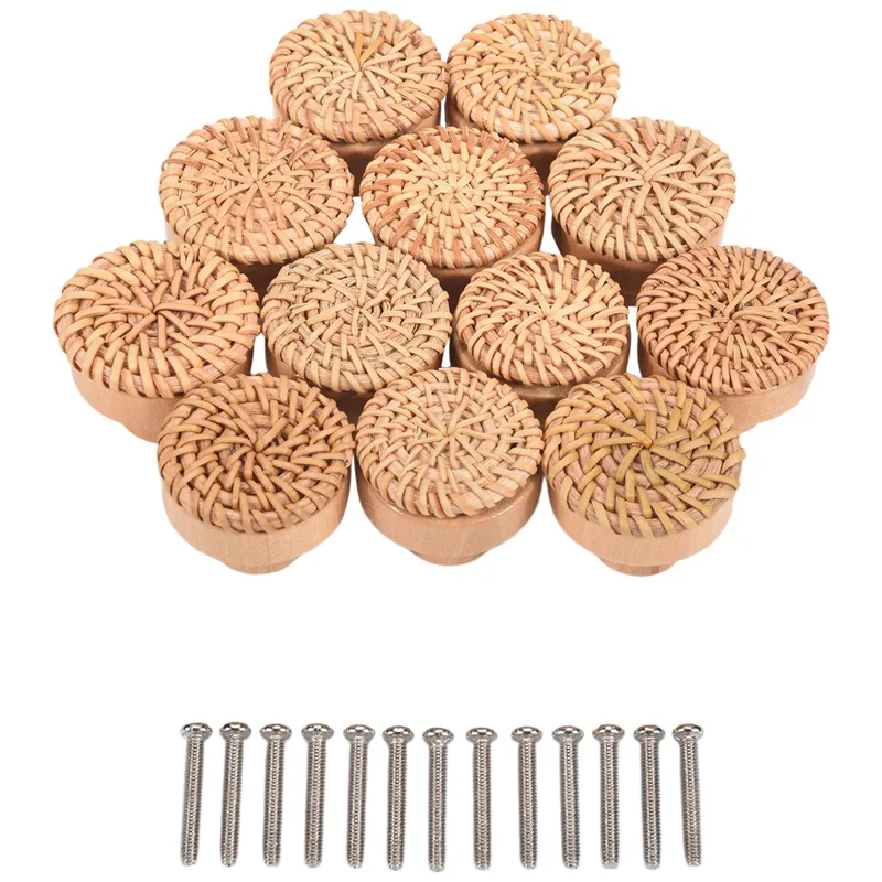 

LUWEI Boho ротанговые ручки для комода, круглые деревянные ручки для ящиков, плетеные ручки ручной работы и винты для мебельных ручек в стиле бохо