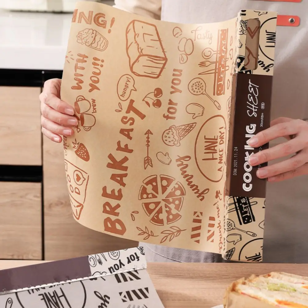 High Temperature Resistant Baking Papers 8M Greaseproof Food Wrapper Paper Oil-Proof Printed Sandwich Wrapping Paper Oven