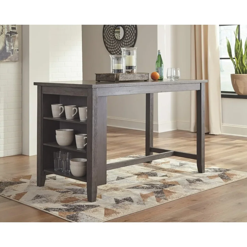 Caitbrook Rustic Counter Height Dining Table with Storage, Dark Gray