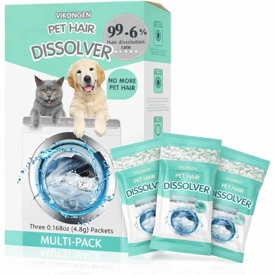 

Pet Hair Remover for Laundry, Upgraded Dissolver Powder, Deep Clean Washing Machine, 3 Sachets 405g, Dog Cat Hair Stain Odor