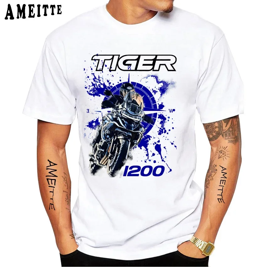 

Tiger 800 900 1200 Moto Riding T-Shirt New Summer Men Short Sleeve Motorcycle Sport Print White Shirt Casual Boy Rider Tees