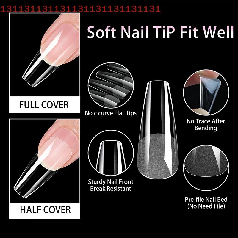 

False Nail Tips in Almond French Coffin Stiletto Oval Square Shapes Front Edge Semi-Matte Finish 504 Pcs