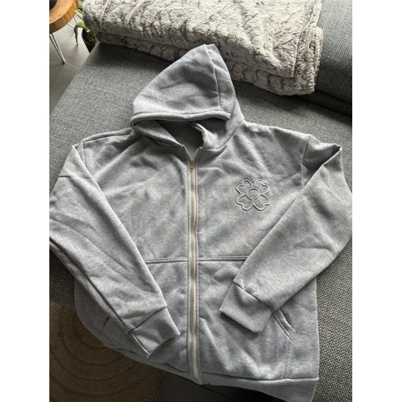 Olive Green Embroidered Zip Hoodie Pants Set Men Streetwear Trendy Loose Casual 2Piece Tracksuit New 2026 Fashion Men's Clothing