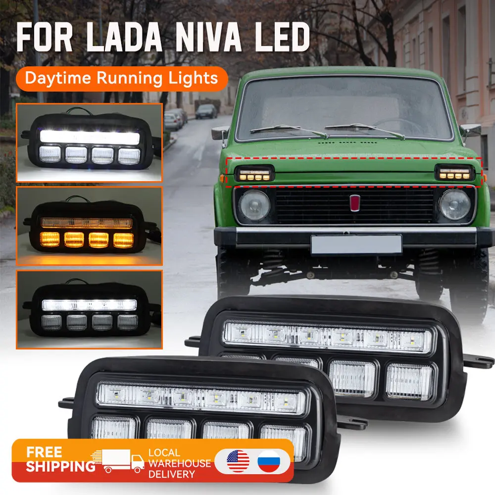 

2PCS Led DRL Lights for Lada Niva 4X4 1995 LED DRL Lights with Running Turn Signal Function Accessories Car Styling Turning Lamp