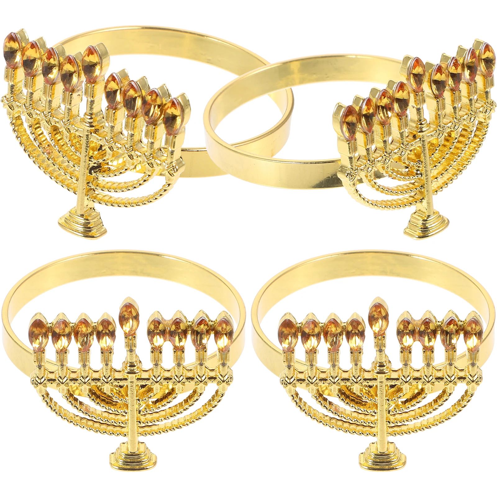 

4pcs Candlestick Napkin Rings Metal Alloy Hanukkah Menorah Dinner Party Holiday Table Decorations Banquet Clasps