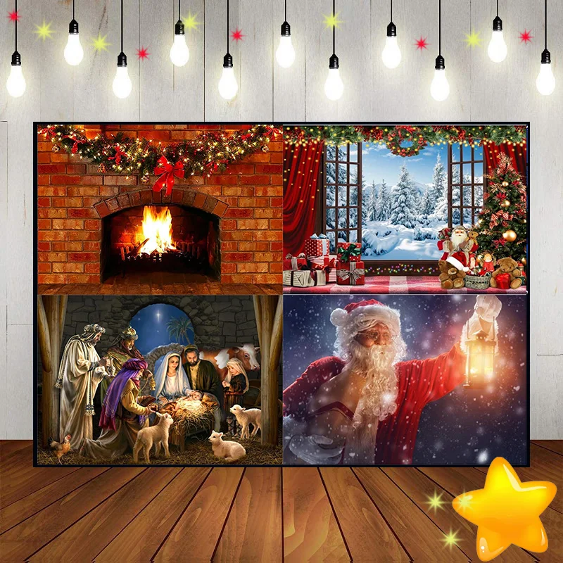 

Merry Christmas Winter Baby Shower Jesus Background Photo Nativity Scene Custom Birthday Backdrop Cartoon Photography Backdrops