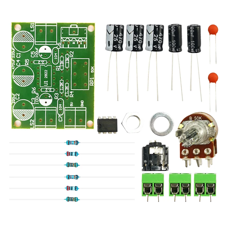 TDA2822 Dual Channel Amplifier Board Kit Practical Training Electronic Production Soldering Circuit Board Spare Parts