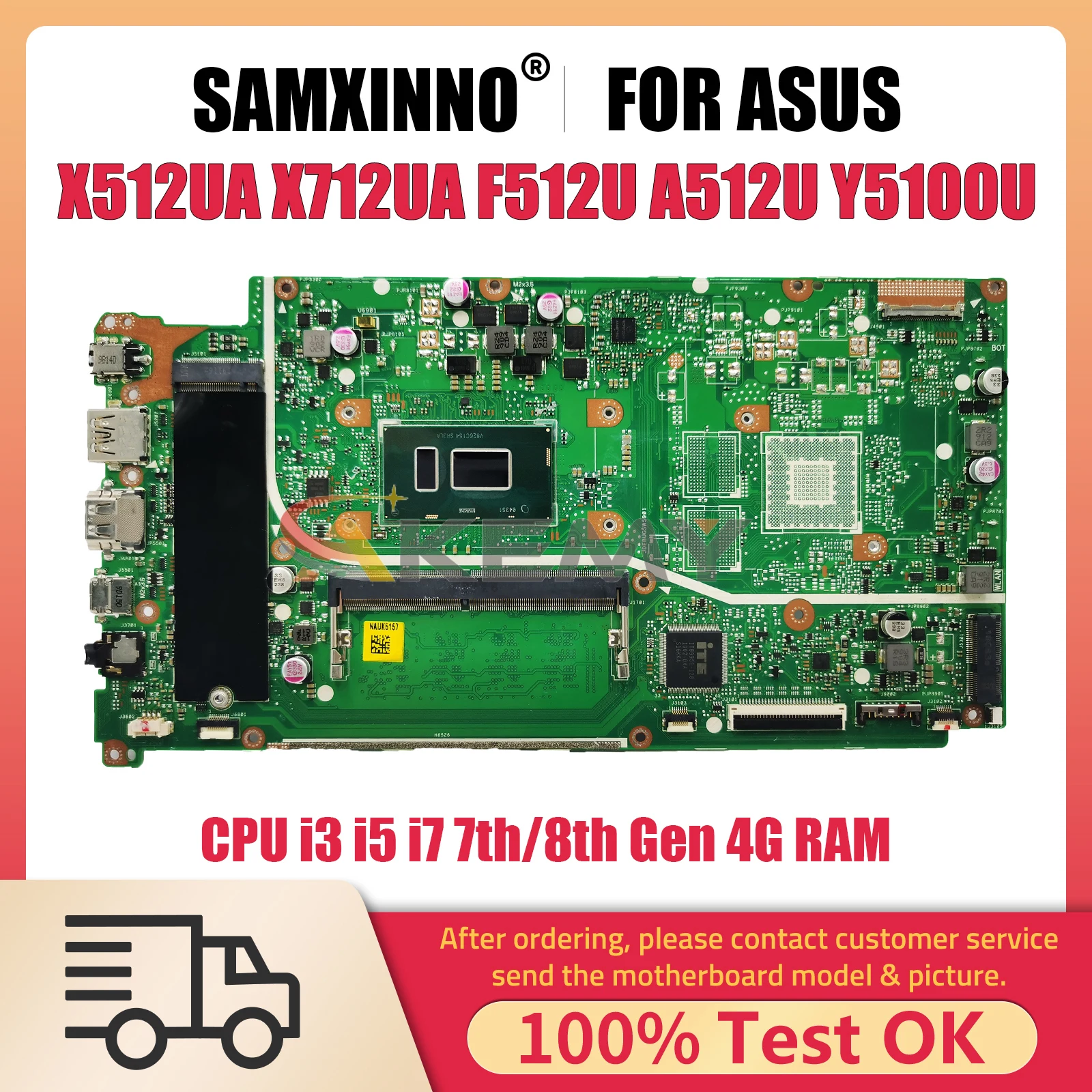 

X512UA Notebook Mainboard For ASUS X512UB X512UF X712UA F512U A512U Y5100U V5000UA Laptop Motherboard i3 CPU 4GB RAM