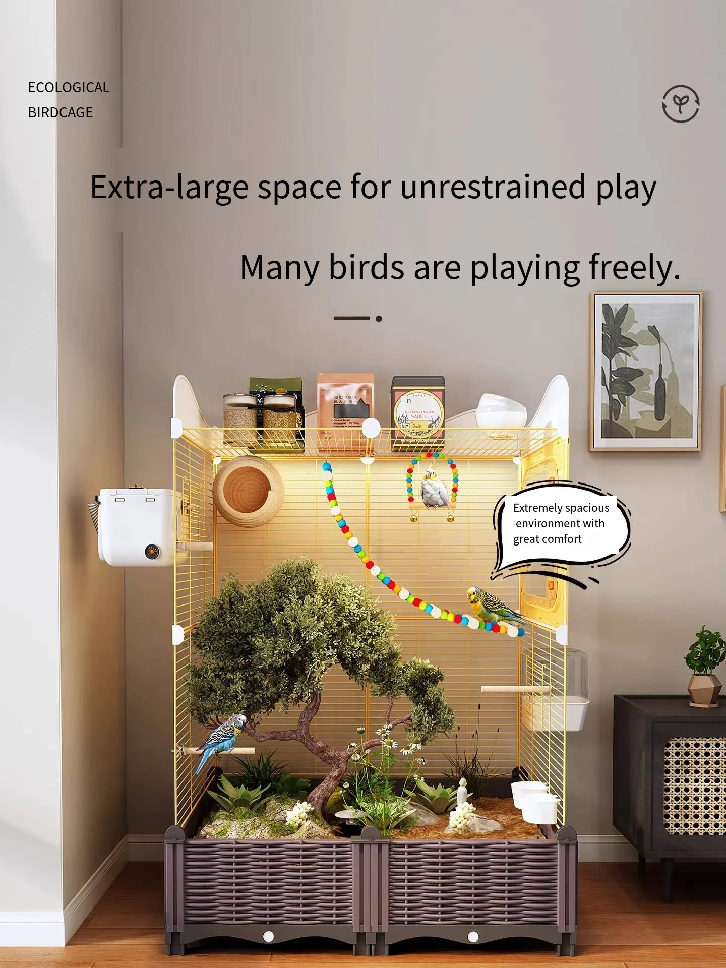 

Parrot cage ecological luxury landscaping villa home with large space for storage phoenix and peony bird cage can planting plant