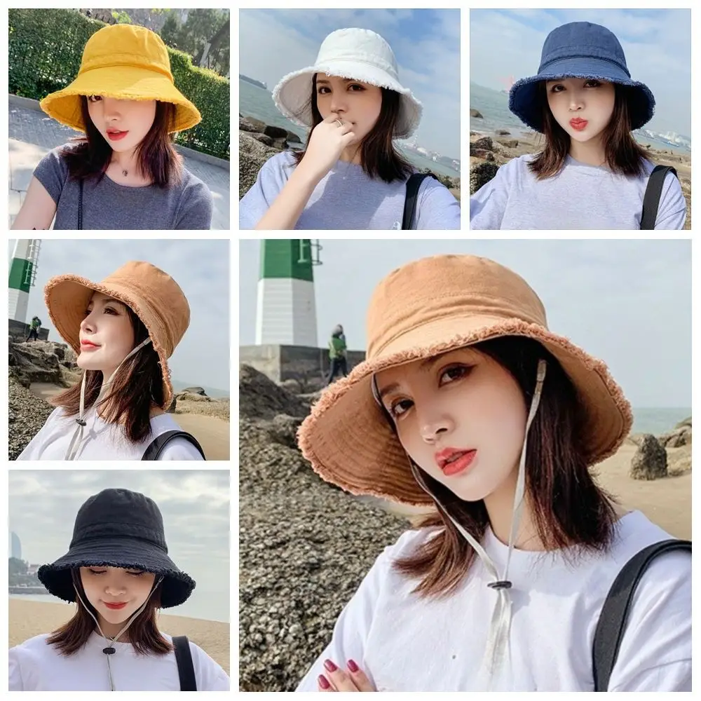 

Retro Adjustable Denim Bucket Hat Sunscreen Big Brimmed Jeans Fisherman Hat UV Protection Visor Sunscreen Hat Women