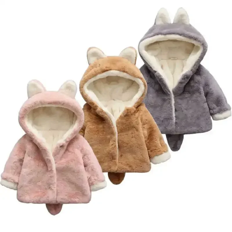 Toddler Girl Boy Baby Fleece Sweater New Children Thicken Coat Long-Sleeve Casual Hood Fall Winter Kid Cotton-padded Jacket Tops