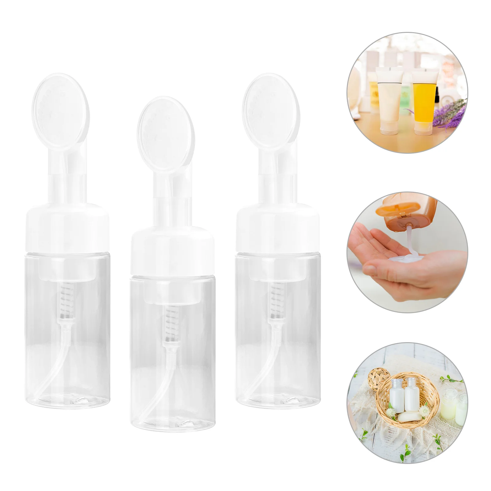 

3 Pcs Bottled Foaming Dispenser Brush Hand Soap Pump Facial Cleanser Container Sub Plastic Pet Portable Travel