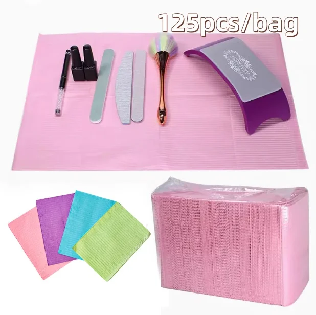 

125Pcs Disposable Nail Table Towels Mat 13*18 inch 3 Ply Foldable Table Mat Waterproof Nail Pad for Professional Manicure Salon