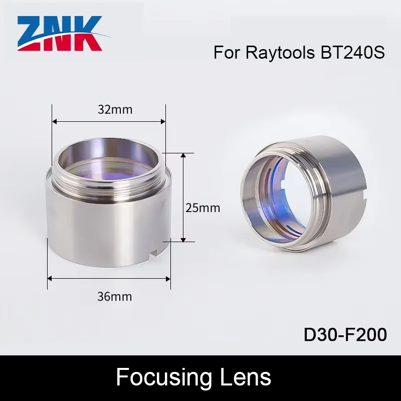 ZNK BT240/240S 0-3.3KW Collimating & Focusing Lens D30 F100 F125 F155 F200mm with Lens Holder for Raytools Laser Head BT240/240S