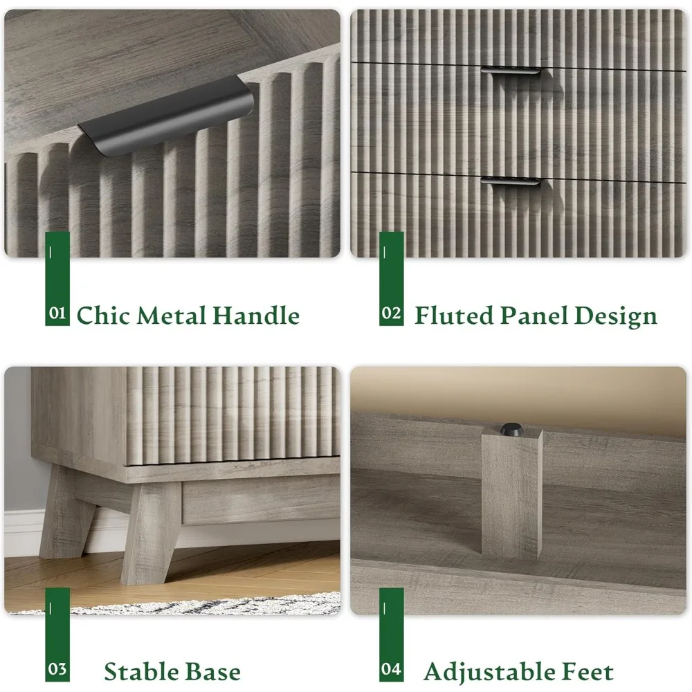 Exquisite Fluted Dresser with 6 Drawers, 54 Wide Modern Chest of Drawers with Metal Handle, Wooden Dresser TV Stand, Wood Closet