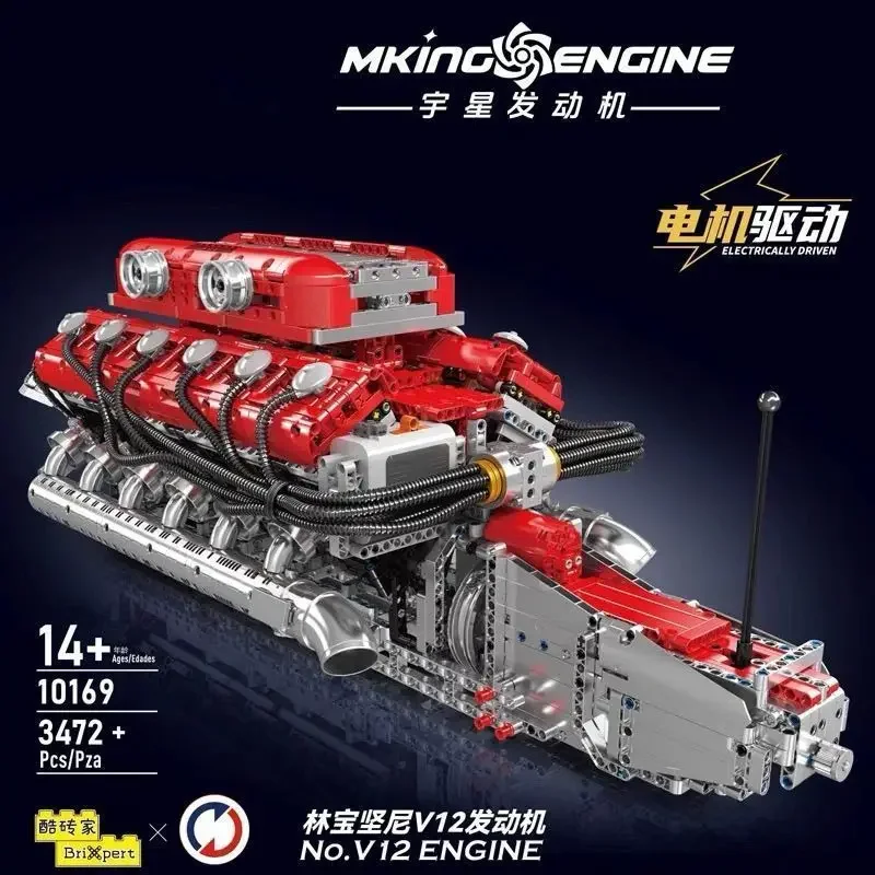 Mould King 10169 V12 Engine Building Kit 3472PCS MOC Inline Petrol Model Electric Motor Gearbox for Adult Collectors STEM Fans