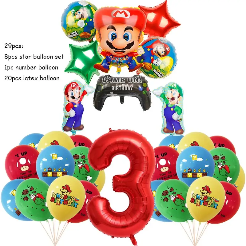 Süper Marioed Bros doğum günü partisi süslemeleri tek kullanımlık sofra peçete masa örtüsü folyo balonlar Sticker bebek duş malzemeleri