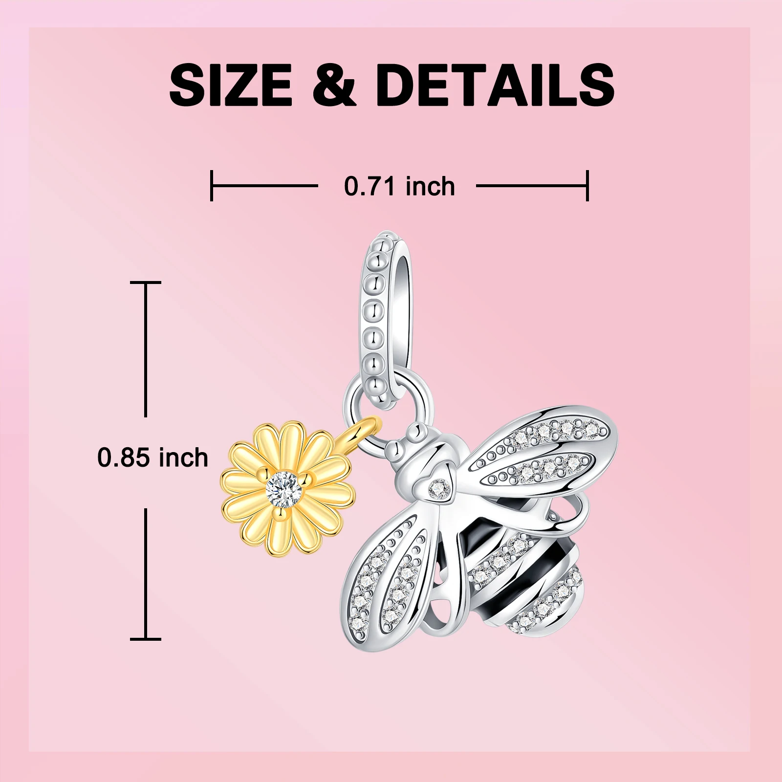 Honey Bee & Daisy Flower Dangle Charm 925 Sterling Silver Cute Animal Nature Bead Fits European Bracelets Gift for Women