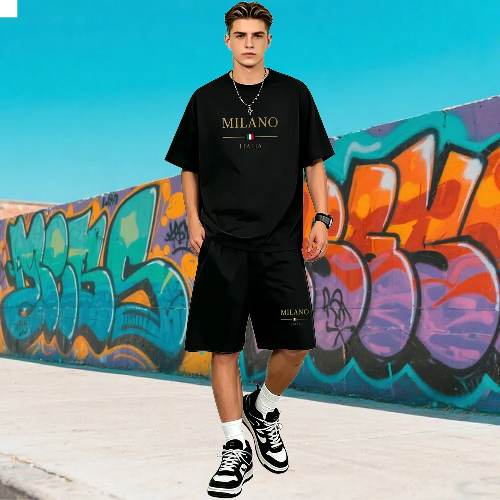 Hot Sale Men's Two Piece Sets Quick Dry Hip Hop Loose Short Sleeve T-Shirts+Shorts Streetwear Rapper Casual New Summer Outdoors