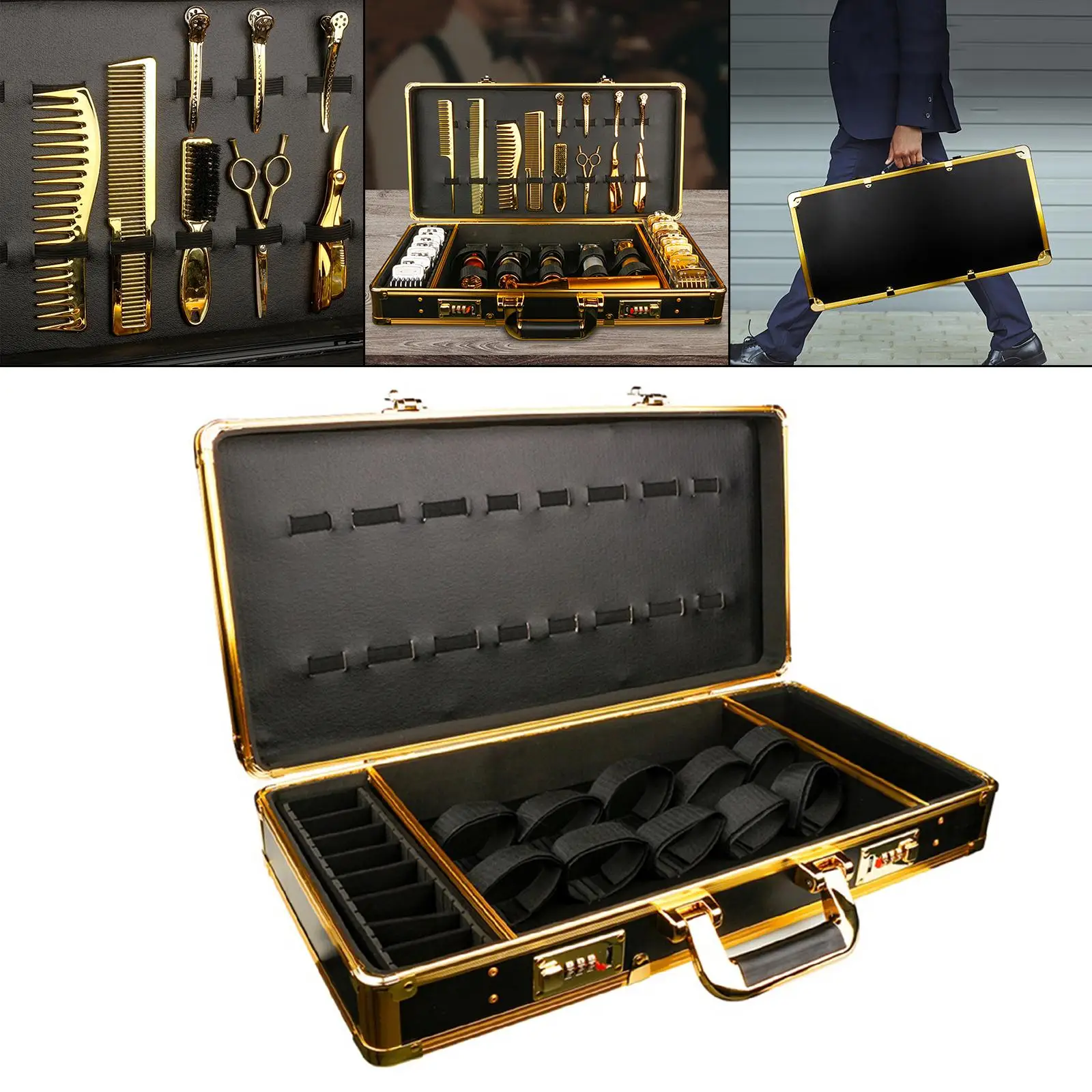 

Barber Carrying Case with Password Lock Large Capacity Hairdressing Case Organizer Storage Box for Scissors Combs Stylists