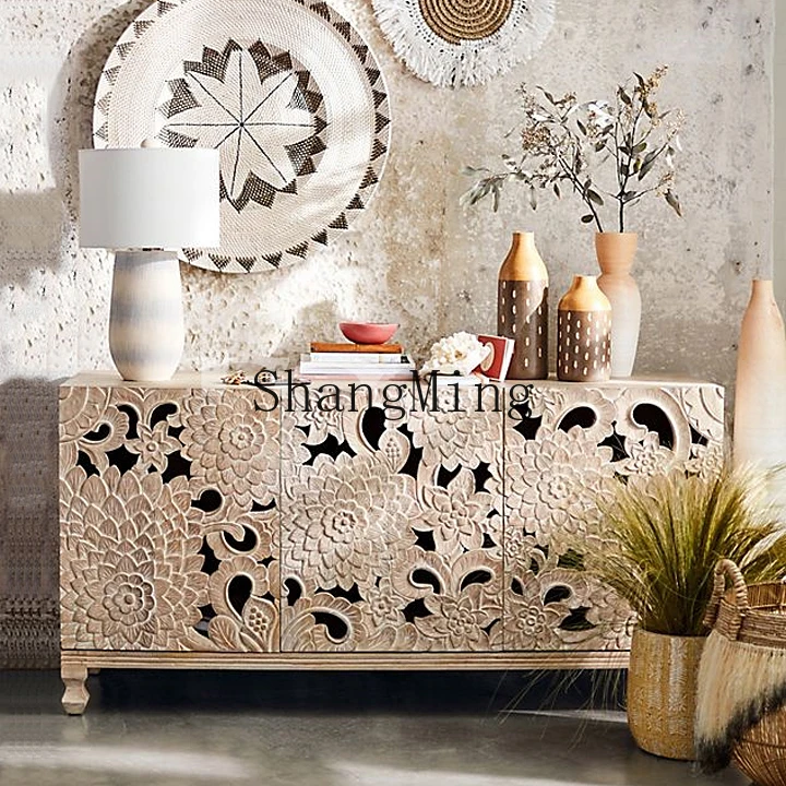 

CL carving flower cabinet hollow engraving TV cabinet antique lotus dining side cabinet