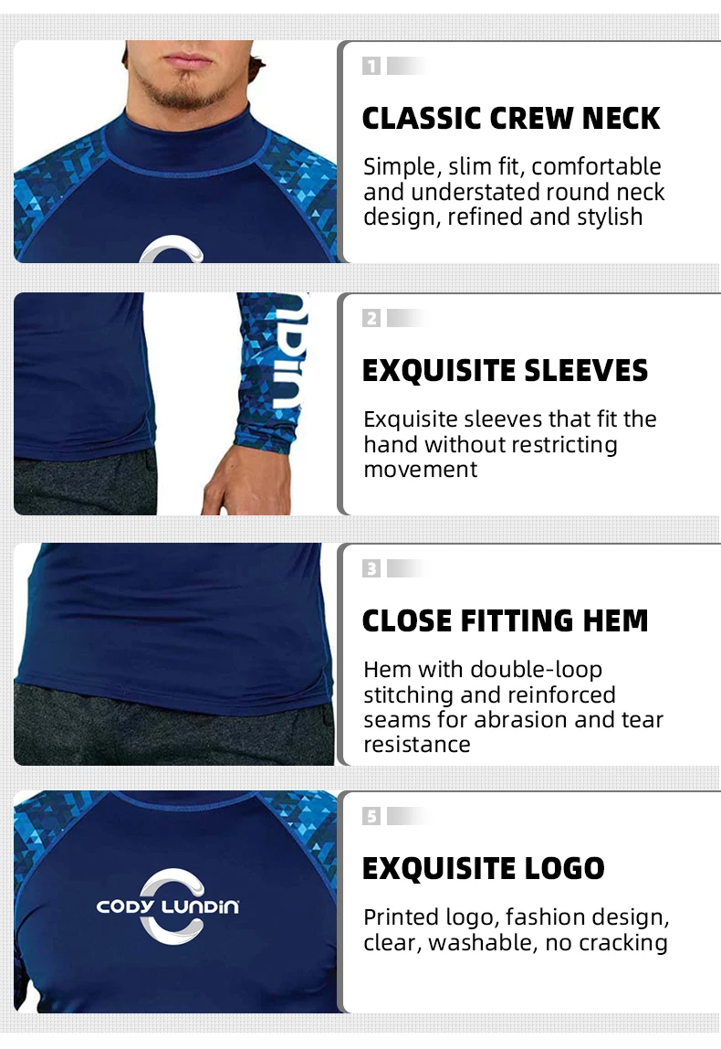 Surfing Swimming Diving T-Shirts Compression Long Rash Guard Swimwear Men's UV Protection Surf Clothing Beach Floatsuit Tops