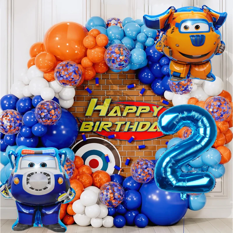 112Pcs Super Wings Paul Donnie Themed Boy Birthday Party Decoration Blue Orange Globos Set Birthday  Supplies Baby Shower