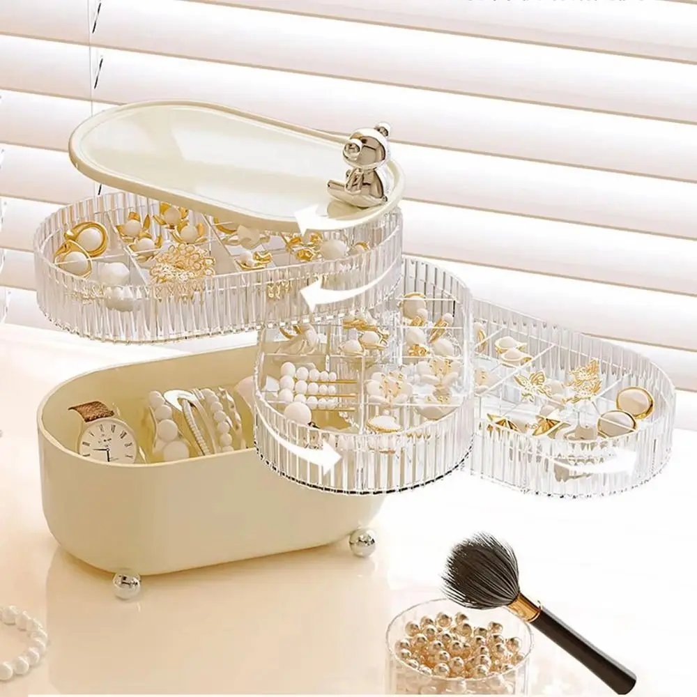 

Multi-layered Makeup Storage Box Dustproof Cover Clear Cosmetic Holder Shelf Rotatable Large Capacity Desktop Storage Container