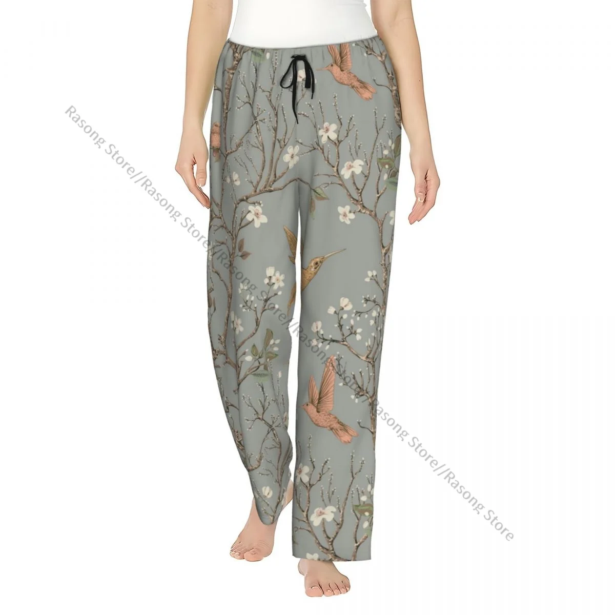 

Уютные фланелевые пижамные штаны для женщин с колибри и цветами в стиле ретро, штаны для сна с цветочным принтом, домашняя одежда для дома