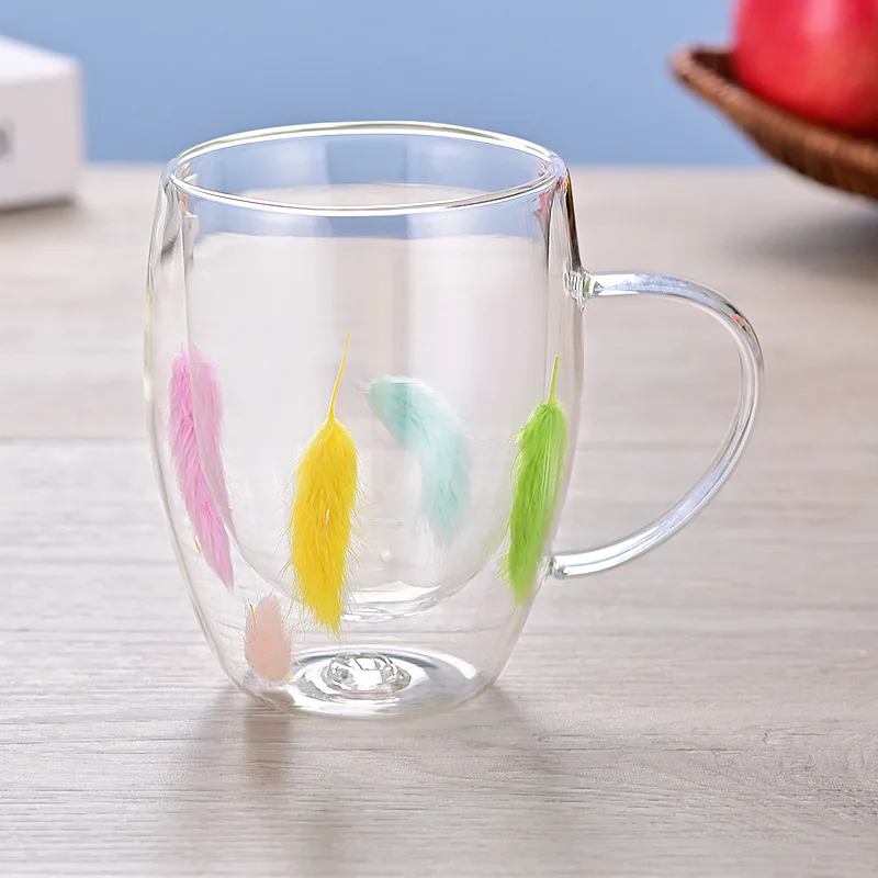 

Coffee Cups Double Glass Quicksand Dry Flower Cup High Borosilicate Glass Double Cup Milk Coffee Cup Household Drinking Cup Mugs
