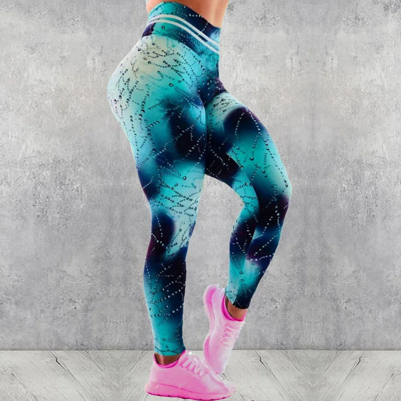 New Summer Water Drop Sweat Bead High-Waisted Printed Leggings for Women, Sport Yoga Pants