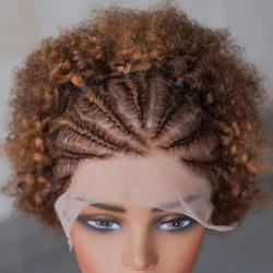 Afro Curly Wigs Colorful Human Hair Wigs with Braids 13×4 Lace Front Wig Remy Human Hair Wig for Women