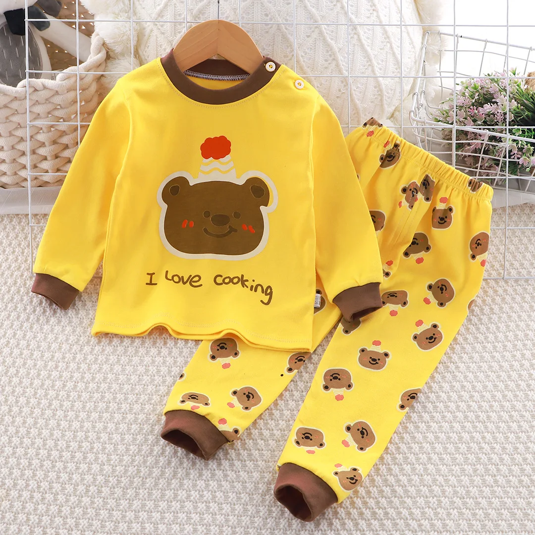 New Children's Autumn Outfit Set Long Sleeved Long Pants Two-piece Cotton Boy Dinosaur Sleepwear Girl Bear Rabbit Home Clothes view 5