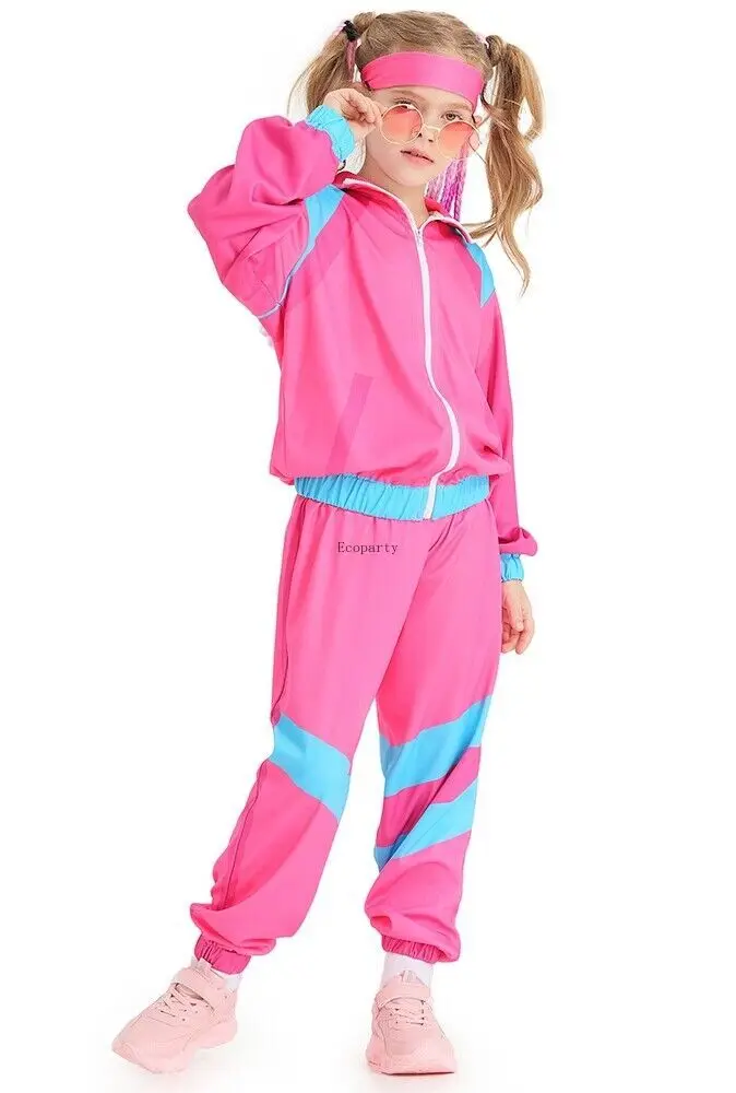 New Girls 80s Costume Kids Child Tracksuit 1980s Height Of Fashion Party Retro Disco shell suit hippie clothing dress up kostum