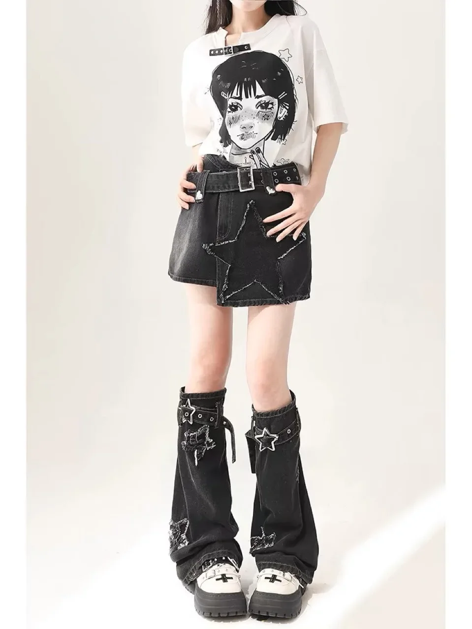 Y2K Girl Cowboy Leg Protector Star Embroidered Unique Strap Belt Super Soft Boots Cuff Cover Harajuku Autumn/Winter Boots Cover